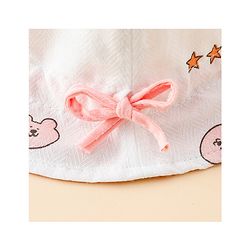Babyhug Bucket Hat with Bear Print & Ear Applique Pink - Diameter 16 cm