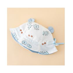 Babyhug Bucket Hat with Bear Print & Ear Applique Yellow - Diameter 16 cm