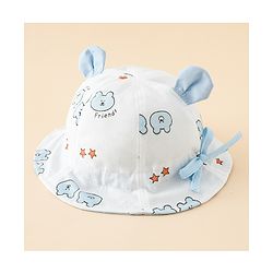 Babyhug Bucket Hat with Bear Print & Ear Applique Yellow - Diameter 16 cm