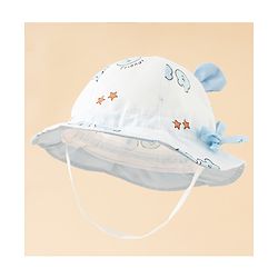 Babyhug Bucket Hat with Bear Print & Ear Applique Yellow - Diameter 16 cm