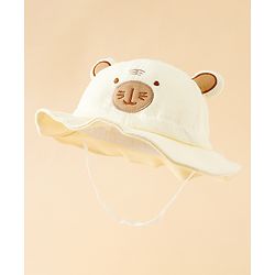 Babyhug Bucket Hat with Embroidery & Ear Applique Light Yellow - Diameter 16 cm
