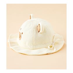 Babyhug Bucket Hat with Embroidery & Ear Applique Light Yellow - Diameter 16 cm