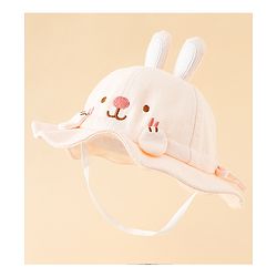 Babyhug Bucket Hat with Embroidery & Ear Applique Light Yellow - Diameter 16 cm