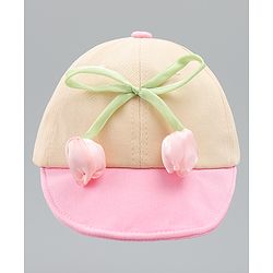 Babyhug Cotton Baseball Cap With Floral Applique Pink - Diameter 17 cm