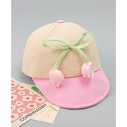 Babyhug Cotton Baseball Cap With Floral Applique Pink - Diameter 17 cm
