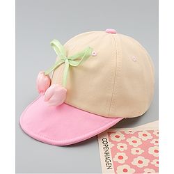Babyhug Cotton Baseball Cap With Floral Applique Pink - Diameter 17 cm