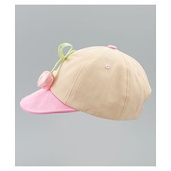 Babyhug Cotton Baseball Cap With Floral Applique Pink - Diameter 17 cm