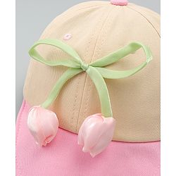 Babyhug Cotton Baseball Cap With Floral Applique Pink - Diameter 17 cm