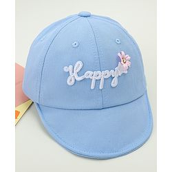 Babyhug Cotton Baseball Cap With Floral Applique Light Blue - Diameter 17 cm