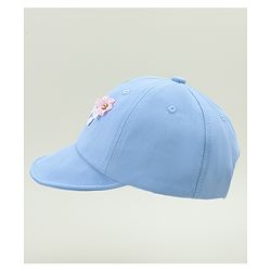 Babyhug Cotton Baseball Cap With Floral Applique Light Blue - Diameter 17 cm