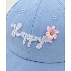 Babyhug Cotton Baseball Cap With Floral Applique Light Blue - Diameter 17 cm