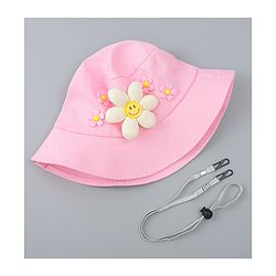 Babyhug Cotton Bucket Hat With Floral Applique Pink - Diameter 17 cm