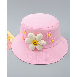 Babyhug Cotton Bucket Hat With Floral Applique Pink - Diameter 17 cm