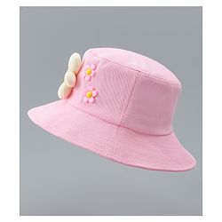 Babyhug Cotton Bucket Hat With Floral Applique Pink - Diameter 17 cm