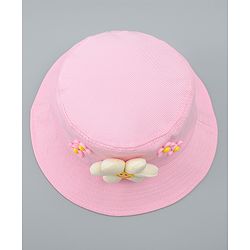 Babyhug Cotton Bucket Hat With Floral Applique Pink - Diameter 17 cm