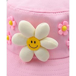 Babyhug Cotton Bucket Hat With Floral Applique Pink - Diameter 17 cm