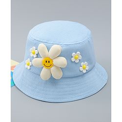 Babyhug Cotton Bucket Hat With Floral Applique Pink - Diameter 17 cm