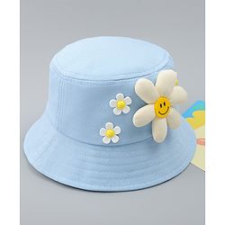 Babyhug Cotton Bucket Hat With Floral Applique Pink - Diameter 17 cm