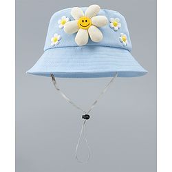 Babyhug Cotton Bucket Hat With Floral Applique Pink - Diameter 17 cm