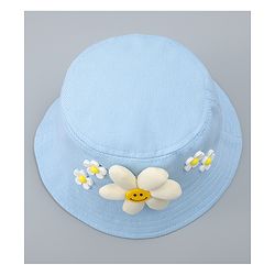Babyhug Cotton Bucket Hat With Floral Applique Pink - Diameter 17 cm