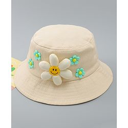 Babyhug Cotton Bucket Hat With Floral Applique Pink - Diameter 17 cm
