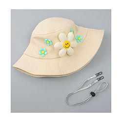Babyhug Cotton Bucket Hat With Floral Applique Pink - Diameter 17 cm