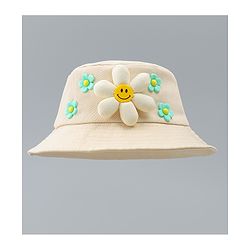 Babyhug Cotton Bucket Hat With Floral Applique Pink - Diameter 17 cm