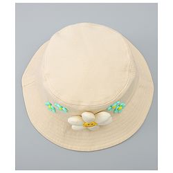 Babyhug Cotton Bucket Hat With Floral Applique Pink - Diameter 17 cm
