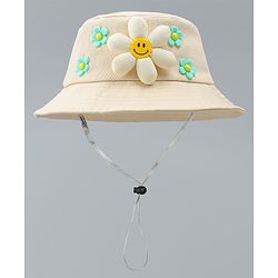 Babyhug Cotton Bucket Hat With Floral Applique Pink - Diameter 17 cm