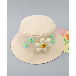 Babyhug Cotton Bucket Hat With Floral Applique Pink - Diameter 17 cm