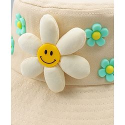 Babyhug Cotton Bucket Hat With Floral Applique Pink - Diameter 17 cm