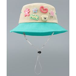 Babyhug Cotton Bucket Hat With Applique Sea Green - Diameter 17 cm