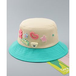 Babyhug Cotton Bucket Hat With Applique Sea Green - Diameter 17 cm