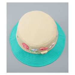 Babyhug Cotton Bucket Hat With Applique Sea Green - Diameter 17 cm