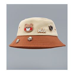 Babyhug 100% Cotton Bucket Hat With Teddy Bear Applique Brown - Diameter 16 cm