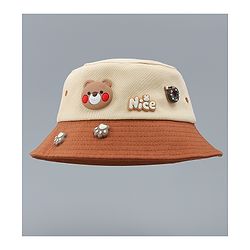 Babyhug 100% Cotton Bucket Hat With Teddy Bear Applique Brown - Diameter 16 cm