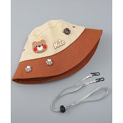 Babyhug 100% Cotton Bucket Hat With Teddy Bear Applique Brown - Diameter 16 cm