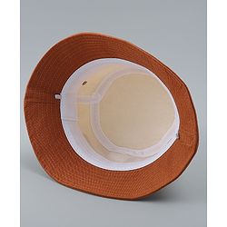 Babyhug 100% Cotton Bucket Hat With Teddy Bear Applique Brown - Diameter 16 cm