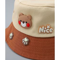 Babyhug 100% Cotton Bucket Hat With Teddy Bear Applique Brown - Diameter 16 cm