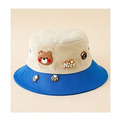 Babyhug Cotton Bucket Hat With Teddy Bear Applique Brown - Diameter 17 cm