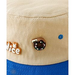Babyhug Cotton Bucket Hat With Teddy Bear Applique Brown - Diameter 17 cm