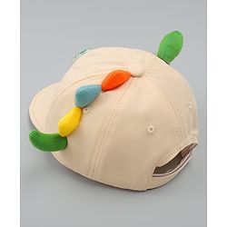 Babyhug Cotton Baseball Cap With Dino Applique Beige - Diameter 17 cm