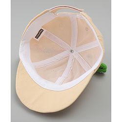 Babyhug Cotton Baseball Cap With Dino Applique Beige - Diameter 17 cm