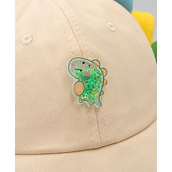 Babyhug Cotton Baseball Cap With Dino Applique Beige - Diameter 17 cm