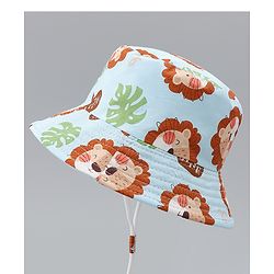Babyhug Bucket Hat with Jungle Theme Print Light Blue - Diameter 16 cm