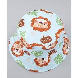 Babyhug Bucket Hat with Jungle Theme Print Light Blue - Diameter 16 cm