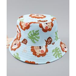Babyhug Bucket Hat with Jungle Theme Print Light Blue - Diameter 16 cm