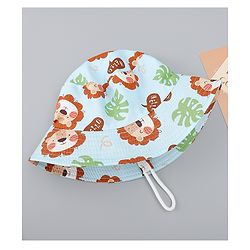 Babyhug Bucket Hat with Jungle Theme Print Light Blue - Diameter 16 cm