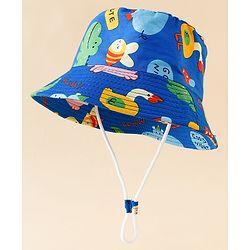 Babyhug Bucket Hat with Jungle Theme Print Blue - Diameter 16 cm