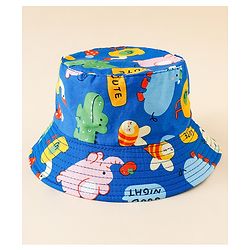 Babyhug Bucket Hat with Jungle Theme Print Blue - Diameter 16 cm